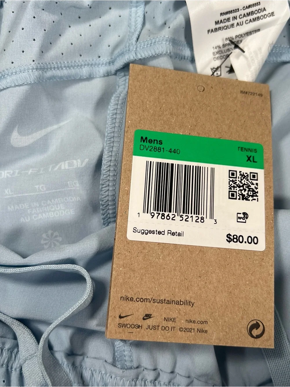 New Nike Tennis Dri-FIT ADV Rafa Nadal Shorts Glacier DV2881-440 Men’s Size XL